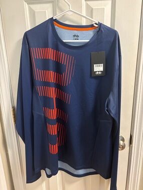 Men's Navy Long-Sleeve Performance Shirt with Orange Graphic